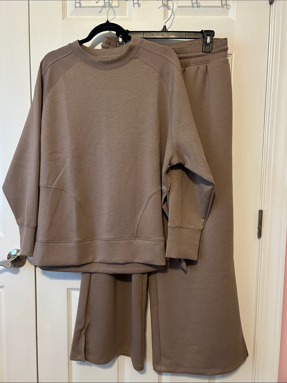 Zenana Outfitters Wide-Leg Lounge Set in Taupe